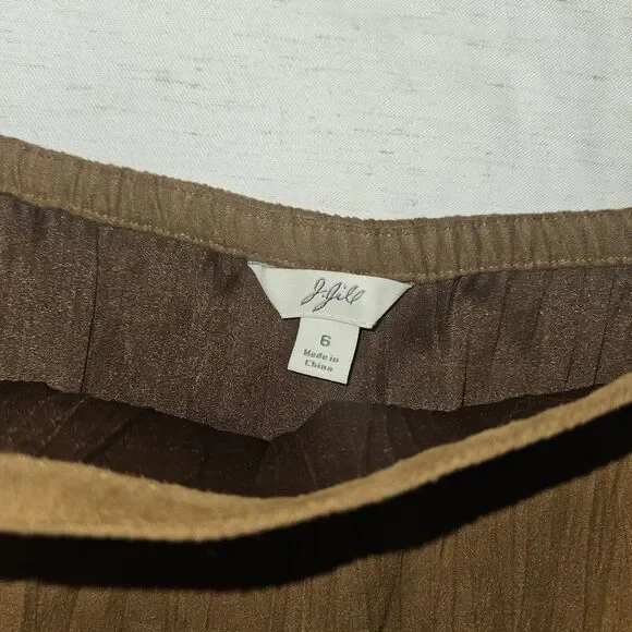J Jill Satin Maxi Crinkle Skirt Brown Camel Size 6 Fairy Boho Western Peasant - Picture 5 of 10